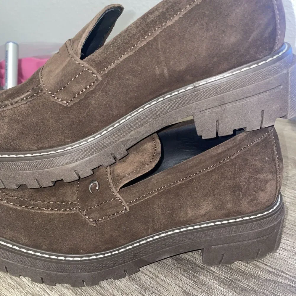 La Canadienne Suede Leather Lug Sole Platform Italy Penny Loafer Brown 10 VNC